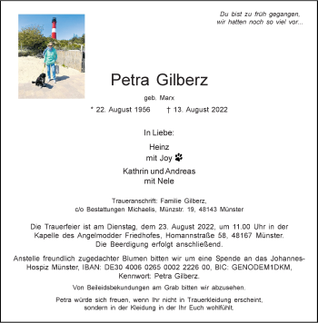 Anzeige von Petra Gilberz 