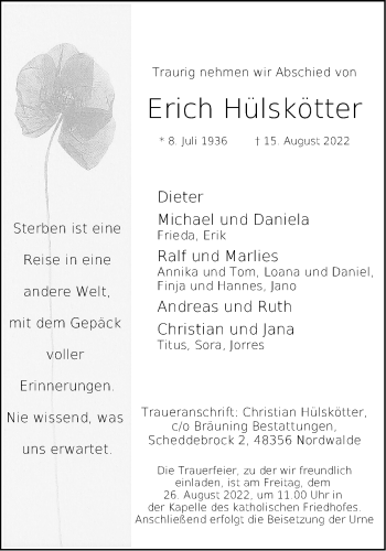 Anzeige von Erich Hülskötter 