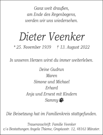 Anzeige von Dieter Veenker 