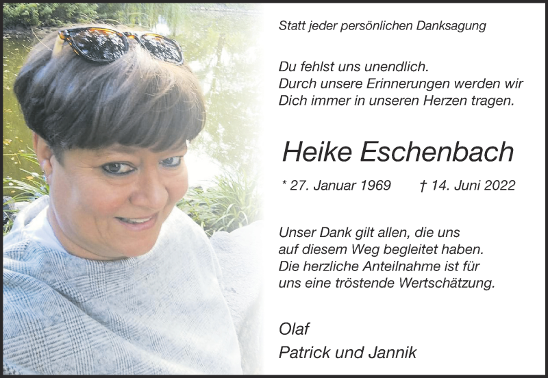  Traueranzeige für Heike Eschenbach vom 06.08.2022 aus 