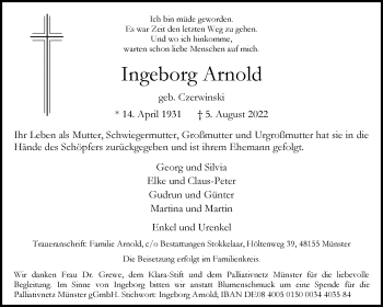 Anzeige von Inngeborg Arnold 