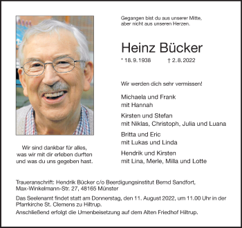 Anzeige von Heinz Bücker 