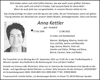 Anzeige von Anna Kettler 