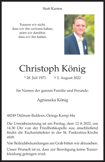 Anzeige von Christoph König 