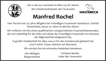 Anzeige von Manfred Rochel 