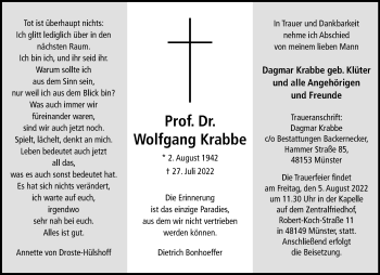 Anzeige von Wolfgang Krabbe 