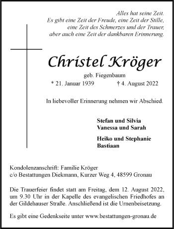 Anzeige von Christel Kröger 