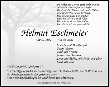 Anzeige von Helmut Eschmeier 
