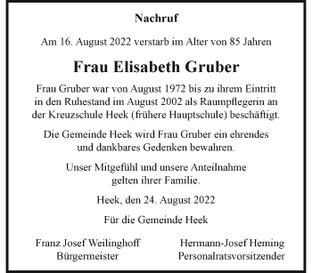 Anzeige von Elisabeth Gruber 