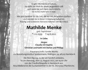 Anzeige von Mathilde Menke 