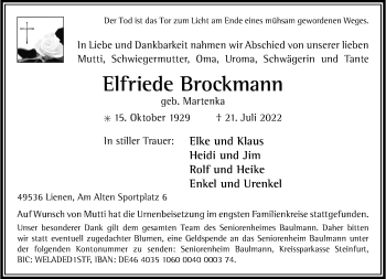Anzeige von Elfriede Brockmann 