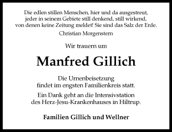 Anzeige von Manfred Gillich 