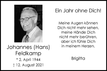 Anzeige von Johannes Feldkamp 