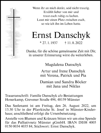 Anzeige von Ernst Danschyk 