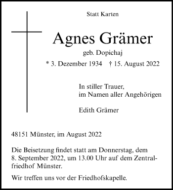 Anzeige von Agnes Grämer 
