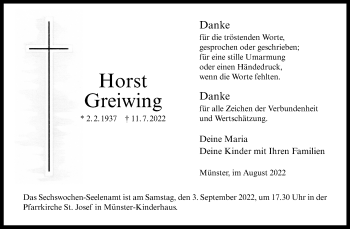 Anzeige von Horst Greiwing 