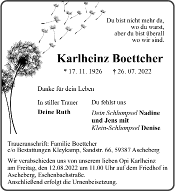 Anzeige von Karlheinz Boettcher 