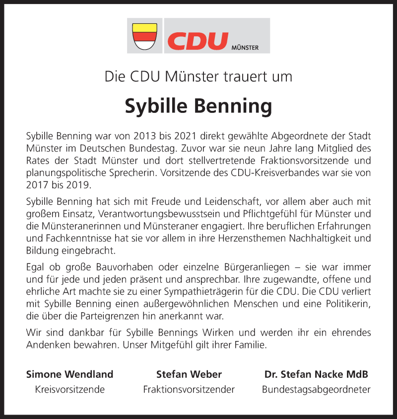  Traueranzeige für Sybille Benning vom 06.08.2022 aus 