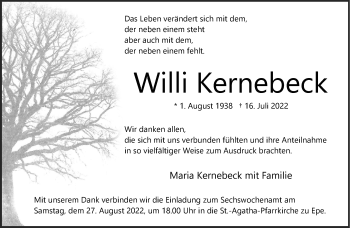 Anzeige von Willi Kernebeck 