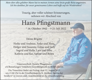Anzeige von Hans Pfingstmann 