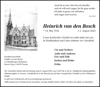 Anzeige von Heinrich van den Bosch 