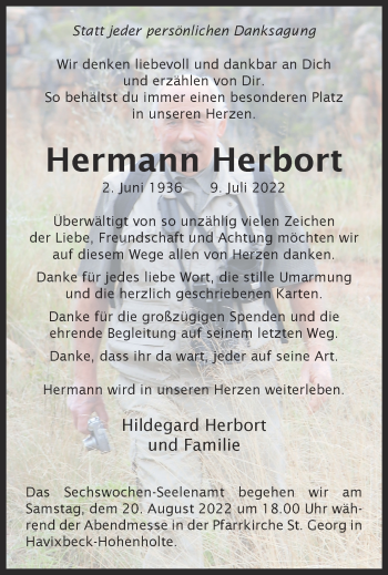 Anzeige von Hermann Herbort 