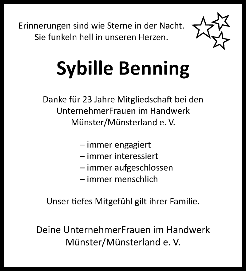  Traueranzeige für Sybille Benning vom 06.08.2022 aus 