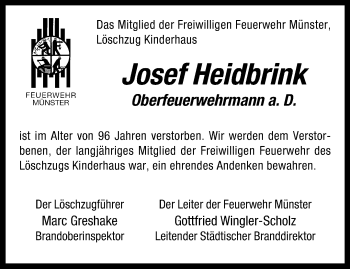Anzeige von Josef Heidbrink 