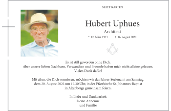 Anzeige von Hubert Uphues 