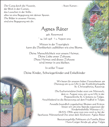 Anzeige von Agnes Rüter 