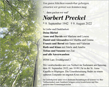 Anzeige von Norbert Preckel 