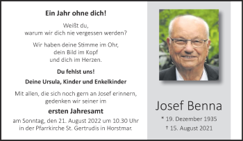 Anzeige von Josef Benna 