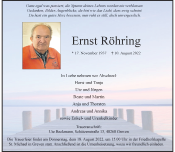 Anzeige von Ernst Röhring 