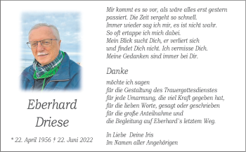 Anzeige von Eberhard Driese 