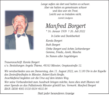 Anzeige von Manfred Borgert 