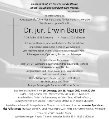 Anzeige von Erwin Bauer 