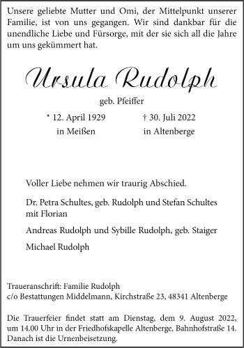 Anzeige von Ursula Rudolph 