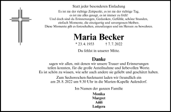 Anzeige von Maria Becker 