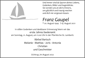 Anzeige von Franz Gaupel 