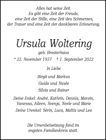 Anzeige von Ursula Woltering 