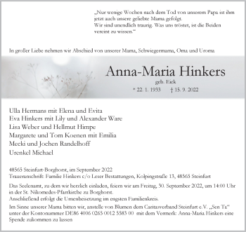Anzeige von Anna-Maria Hinkers 