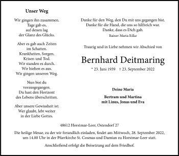Anzeige von Bernhard Dietmaring 