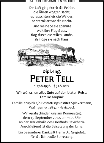 Anzeige von Peter Tell 