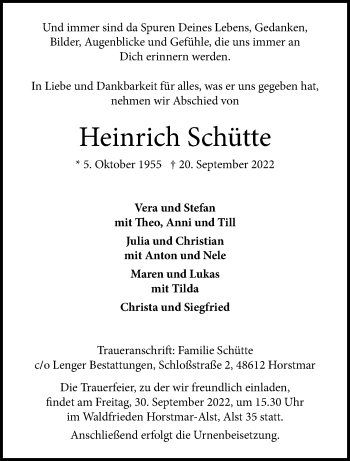 Anzeige von Heinrich Schütte 