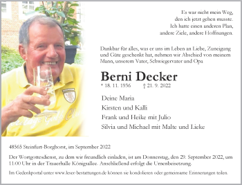 Anzeige von Berni Decker 