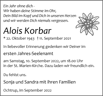 Anzeige von Alois Korbar 