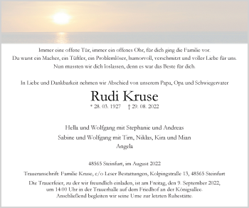 Anzeige von Rudi Kruse 