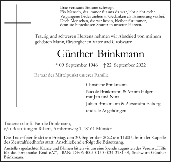 Anzeige von Günther Brinkmann 