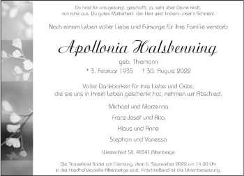 Anzeige von Apollonia Halsbenning 
