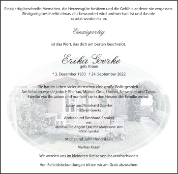 Anzeige von Erika Goerke 